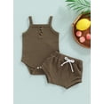 thumbnail image 2 of Franhais Baby Shorts Set Solid Color Sleeveless Button Jumpsuit Shorts Sling Waffle Clothes Set, 2 of 8