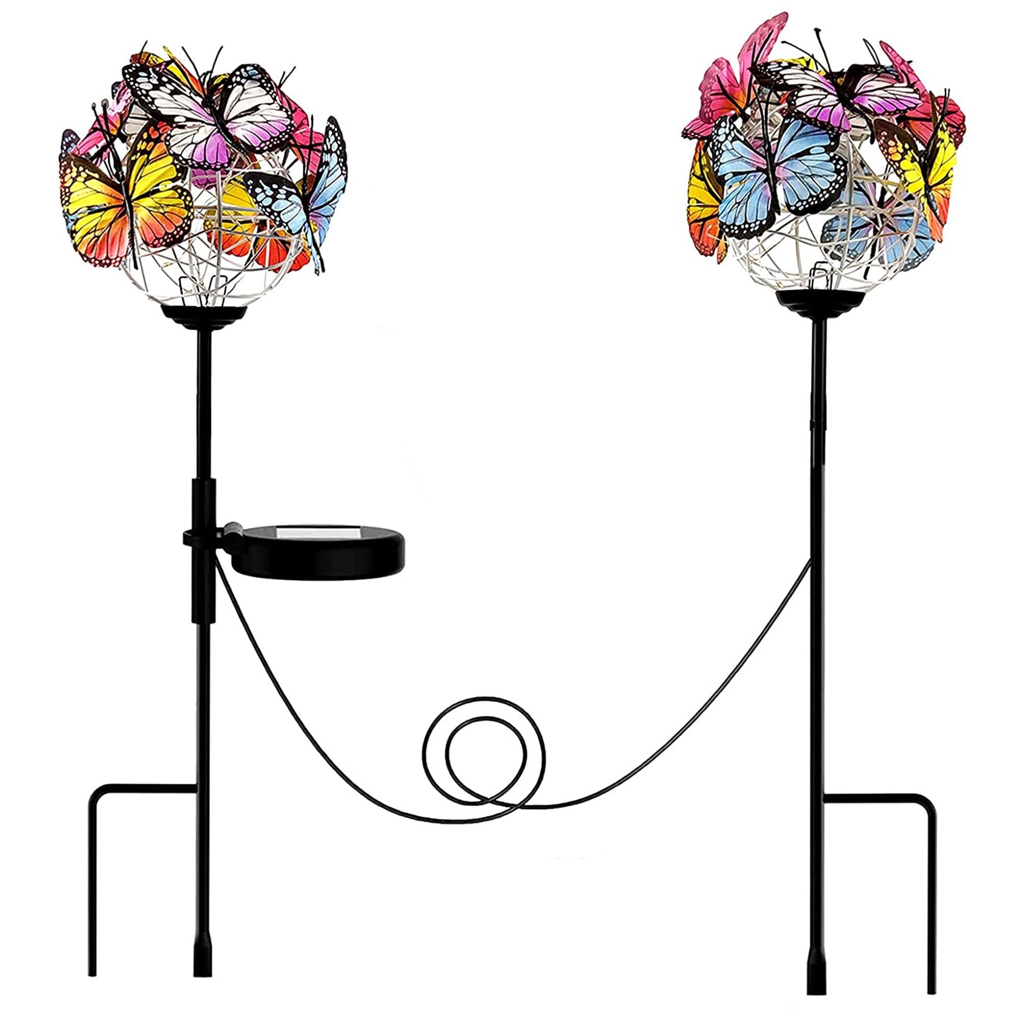 Rirool Decorative Solar Garden Lights Outside, 2 Pack Waterproof Solar Stake Lamp with Solar Panel, Multicolored Butterfly Ball Landscape Lights for Yard Patio Lawn Party Decor