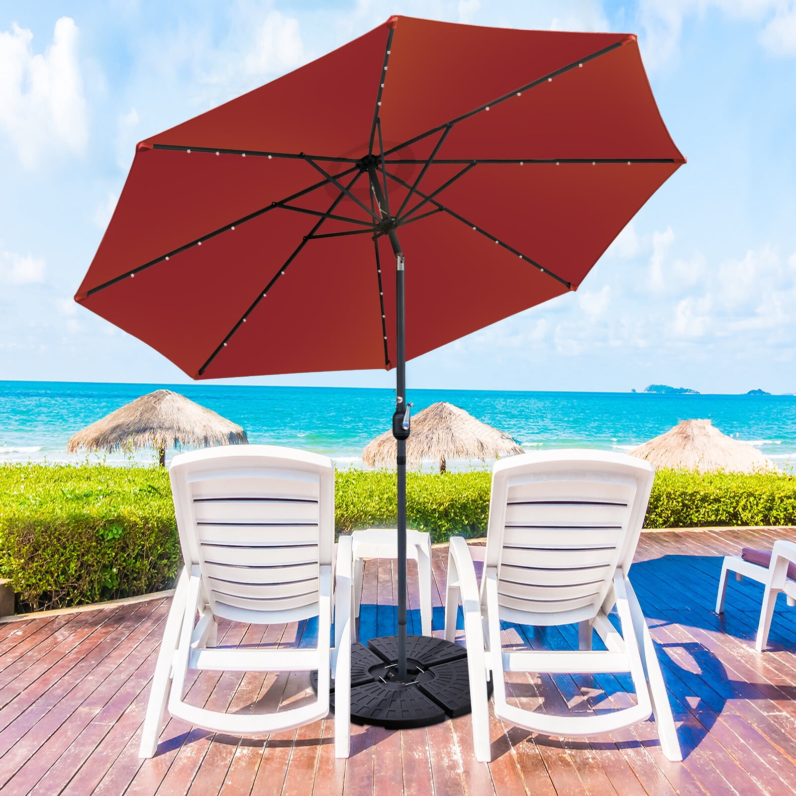 ZENY 4-Piece Heavy Duty Offset Outdoor Patio Umbrella Base Sand w/Carry Handles Easy-Fill Spouts for Water or Sand, Black