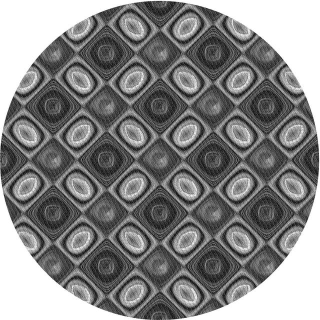 Ahgly Company Tapis Rond Lavable en Machine Intérieur Transitionnel Gris Foncé Noir, 3 Pieds Rond