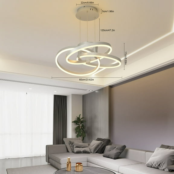 Miumaeov Modern 3-Ring LED Chandelier Kitchen Island Dimmable Pendant Ceiling Light Hanging Lamp with Remote Control
