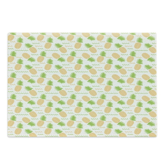 Tropical Cutting Board, Herringbone Stripes with Dots Background Summer Fruits Arrangement, Decorative Tempered Glass Cutting and Serving Board, Large Size, Fern Green and Orange, by Ambesonne