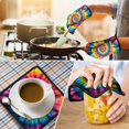 thumbnail image 4 of Colorful Rainbow Tie Dye Spiral Pattern Kitchen Oven Mitt and Pot Holder Sets 4 Pcs for Baking, Cooking and Grilling, Heat Resistant Up To 392 °F, 4 of 7