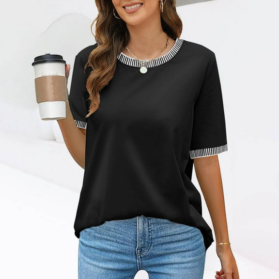 Conairie Oversized T Shirts for Women Casual Loose Short Sleeve Crew Neck Shirt Solid Fashion Elegant Breathable Work Tee Pullover Outfits Black L