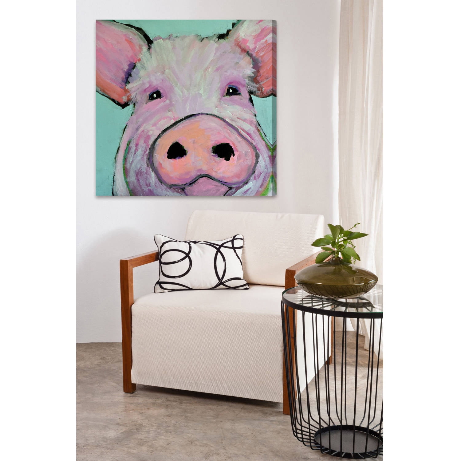 "Pink Pig" by Michelle Rivera Painting Print on Wrapped Canvas