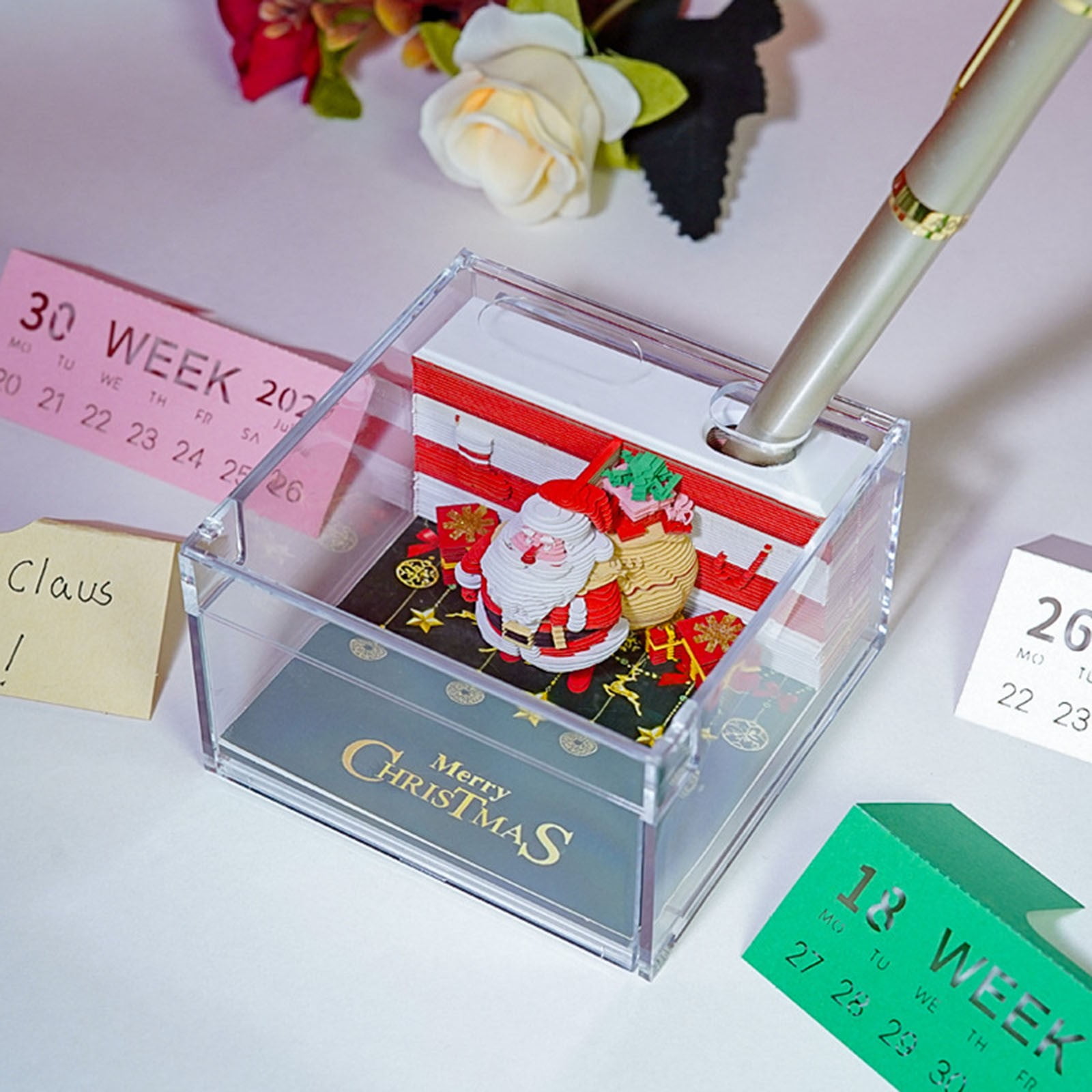 Clode 2026 3D Desk Calendar Notepad Christmas 3D Notepad Creative Sculpture Desk Calendar with Memo Notes | Christmas Themed Paper Art for Home & Decor 2022 Inspirational Wall Calendar