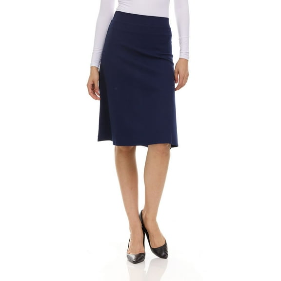 Midi Skirt For Women By BGDK- Knee Length Circle Skater Skirt With Elastic Waist-Comfortable Fit And Flare Skirt- High Waist Flowy Skirt For Work, Office, Business, Church navy medium