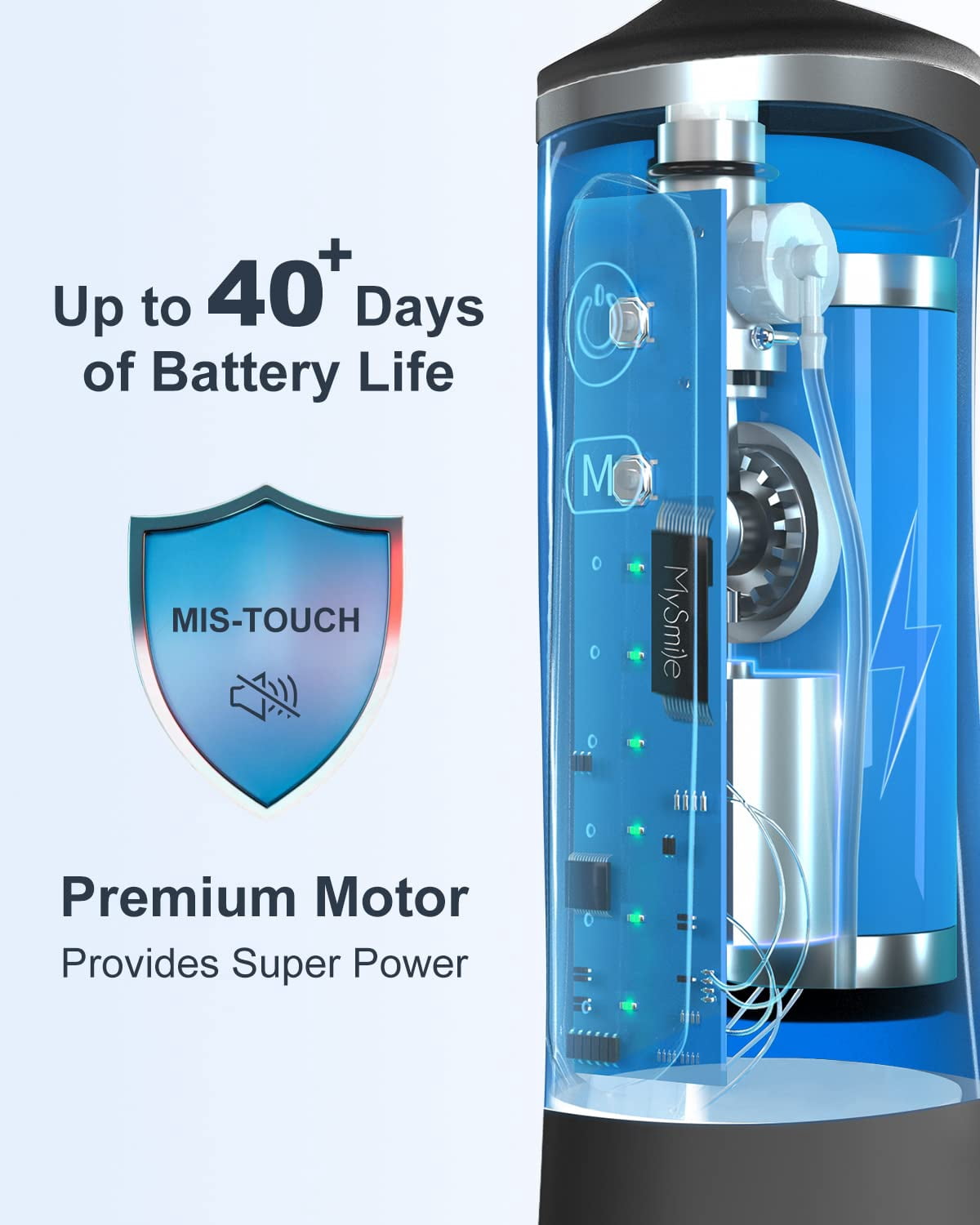 MySmile LP211 Cordless Water Flosser Oral Irrigator Portable Dental Flossing, 8 Jet Tips, Black