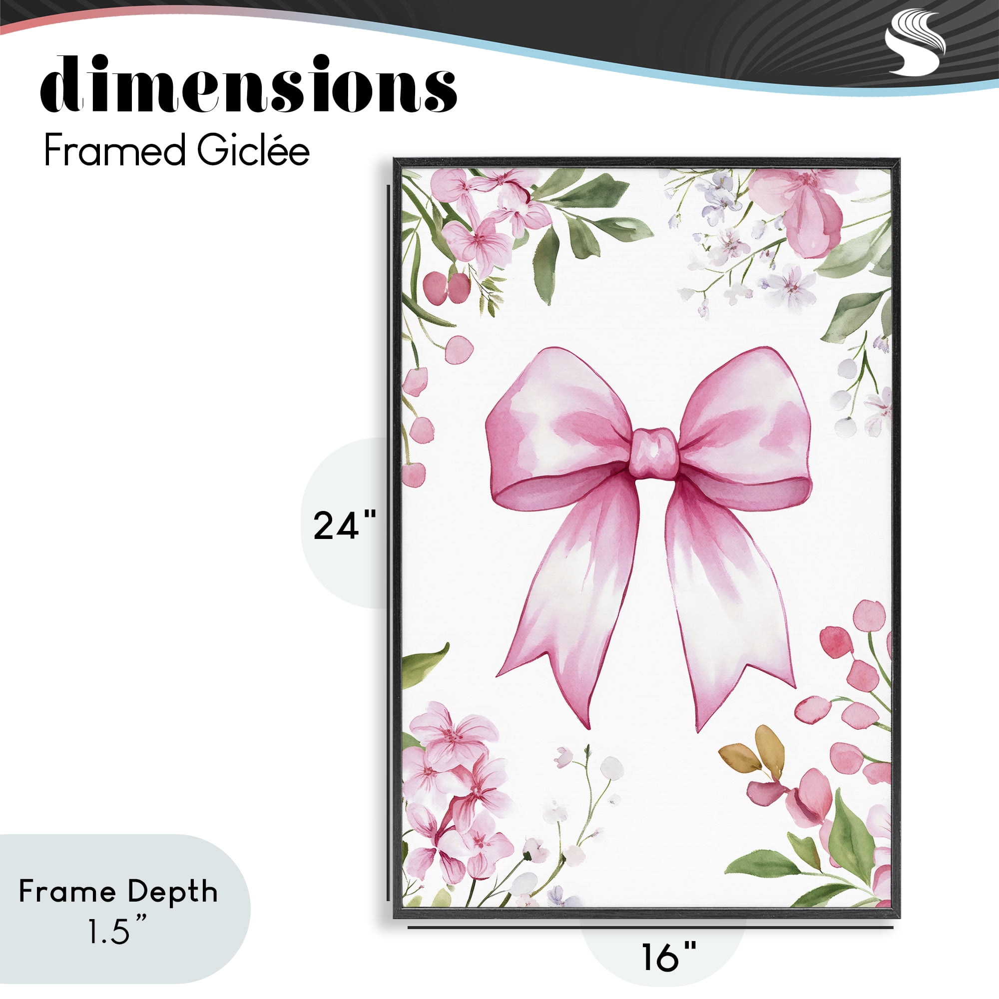 Stupell Industries Whimsical Floral Bow Pink Black Framed Giclee Art, design by Creative Studio