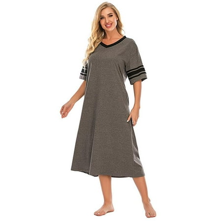 

MOREFUN Women s Large Size Nightgown Cotton Novelty Sleepshirts V Neck Short Sleeve Sleep Shirt Loose Comfy Pajama Sleepwear S-XXL