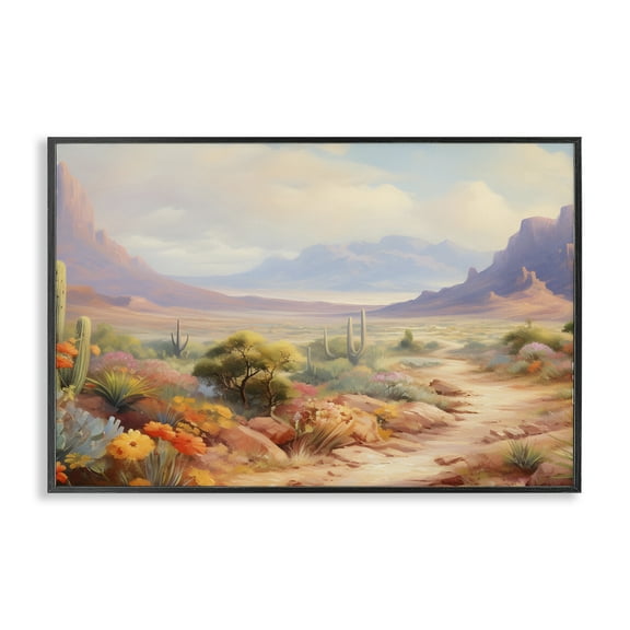 Stupell Industries Flower Lined Desert Path Landscape & Nature Painting Black Framed Art Print Wall Art, 18 x 12
