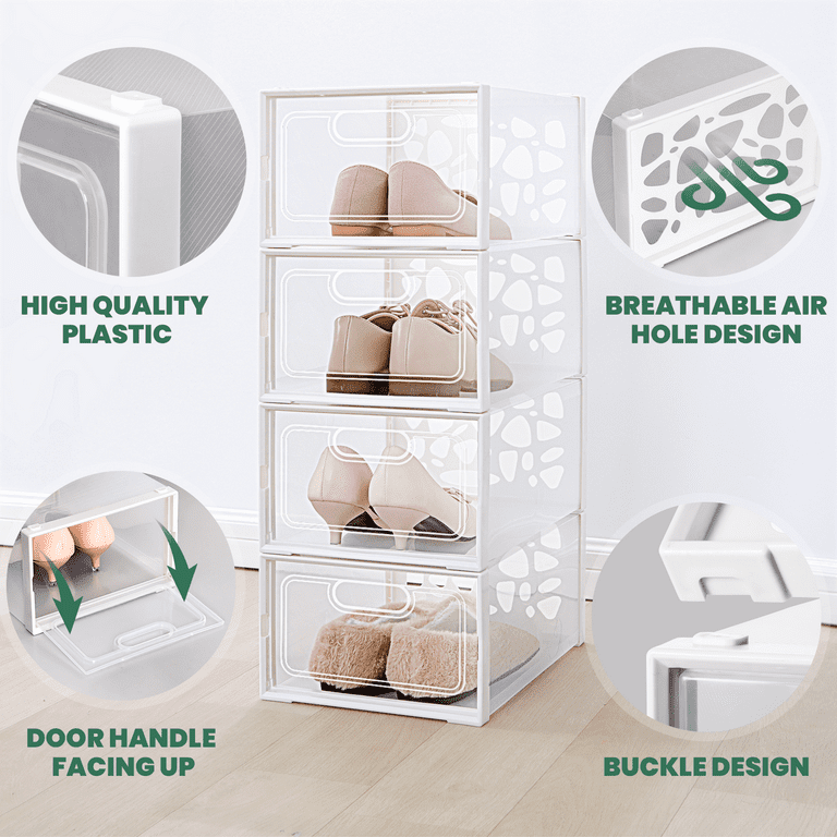  PARANTA 4-Piece Boot Shoe Storage Box, Stackable Clear Plastic  Shoe Organizer, With Clear Door For Storing Women Shoes 20.5 x 12.5 x  5.5 : Home & Kitchen