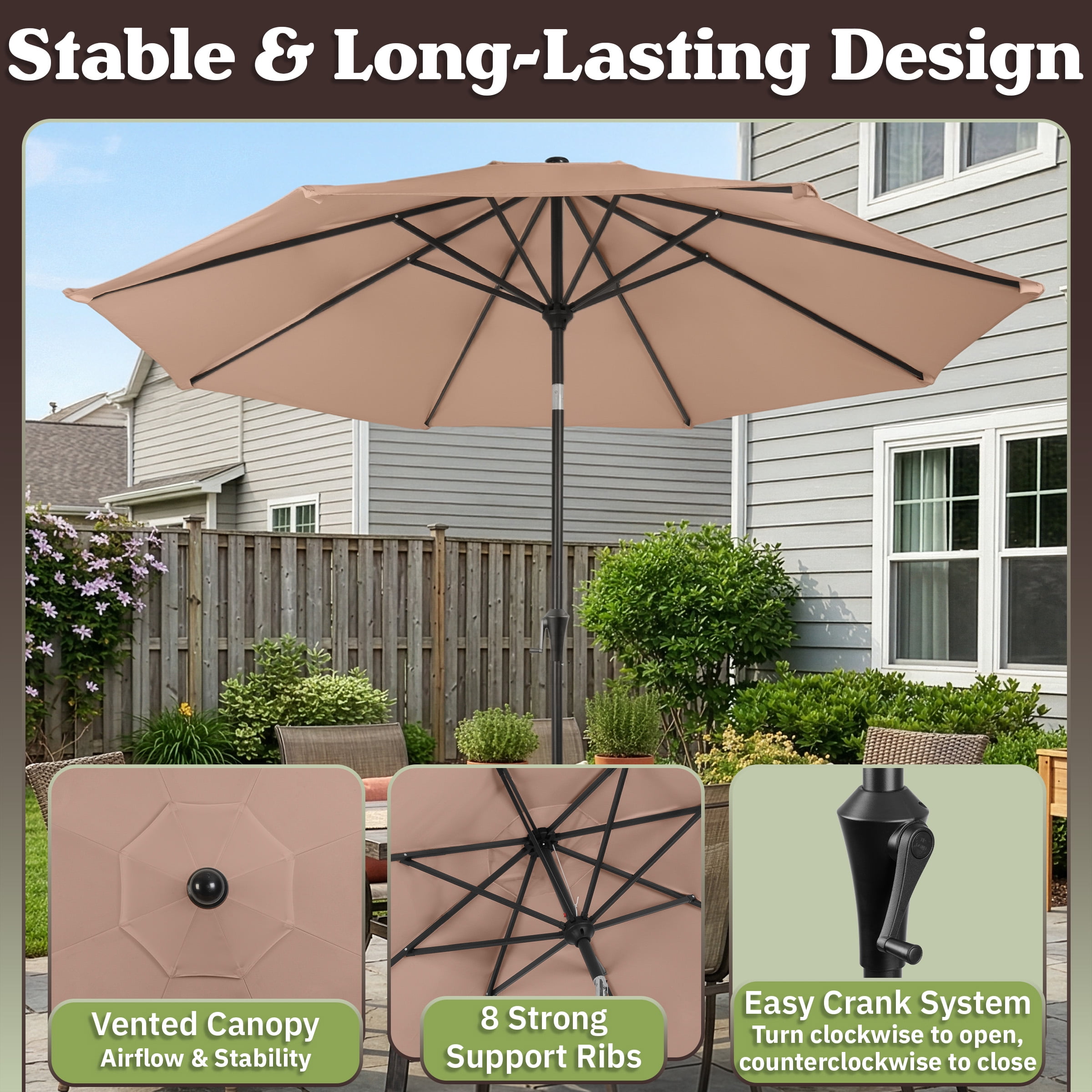Villacera 9FT Outdoor Patio Umbrella Shade with Auto Tilt, Beige