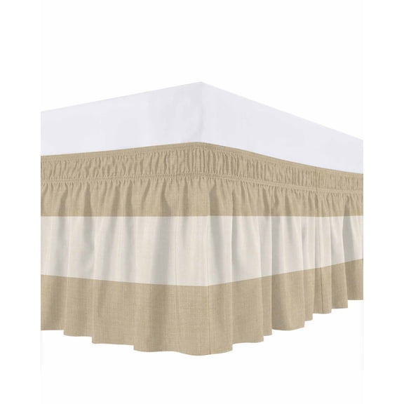 Country Retro Ruffle Bed Skirt California King Size Vintage Linen Texture Adjustable Elastic Dust Bed Skirts Wrap Around Bedskirt Wrinkle Free Easy Fit with 18 Inch Drop
