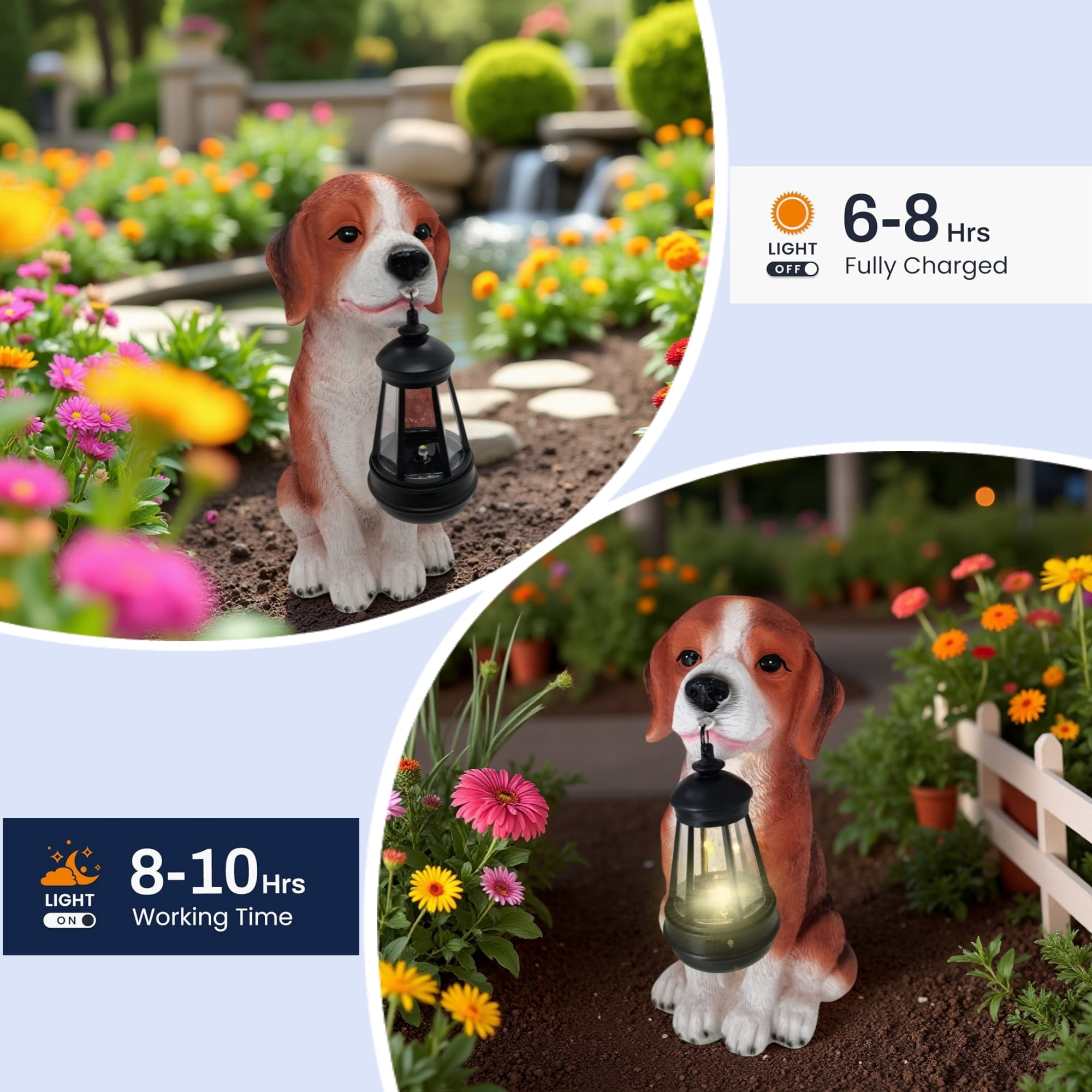 Resin Outdoor Decor Dog Statue Garden Puppy Beagle Figurine, Solar Animal Sculpture Light for Pet Lovers