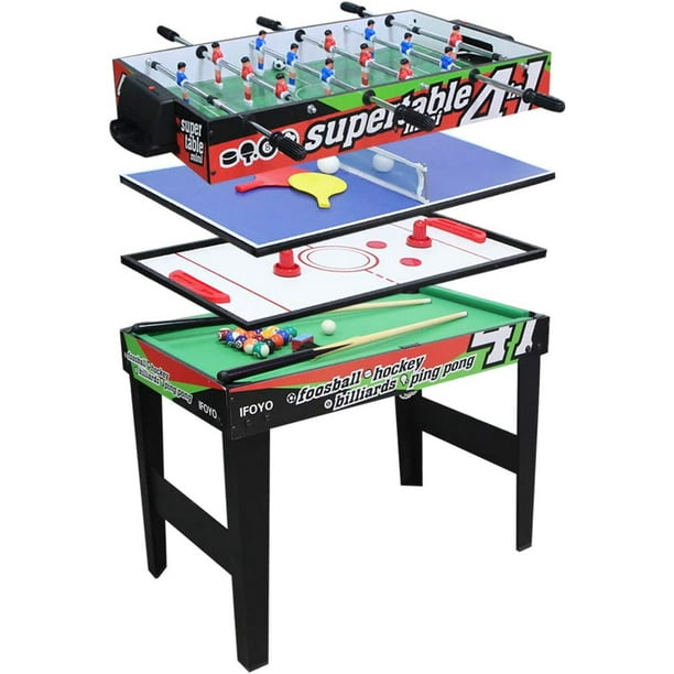 AIPINQI 4 in 1 Game Table, Foosball Hockey Billiards Table Tenis for Kids Adults, 3ft (Green