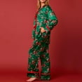 thumbnail image 6 of Tnhcen Women's Satin Silk Bow Tie Pajamas Cute Holiday Pjs Set Y2k Ribbon Sleeve Christmas Bow Print Pajama Shirt Ruffle Pants 2 Piece Lounge Pjs Sets Homewear S-L, 6 of 8