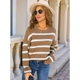 thumbnail image 3 of Striped Sweater Women Fall Winter Clothes Blouses Long Sleeve Crew Neck Knit Pullover Sweater Tops Khaki S, 3 of 8