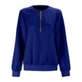 thumbnail image 4 of Fiaer Quarter Zip Women Sweatshirts Crew Neck Plus Size Long Sleeve Jacquard Pullovers Baggy Casual Fashion Tops Blue XL, 4 of 7