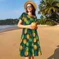 thumbnail image 4 of Balery Pineapples with Palm Leaves Vestidos sueltos de manga corta para mujer, vestidos de verano 2025, vestidos casuales de corte A con vuelo., 4 of 6