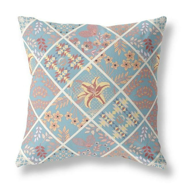 HomeRoots 413980 28 in. Patch Intérieur & Extérieur Throw Pillow&44; Bleu Clair & Jaune