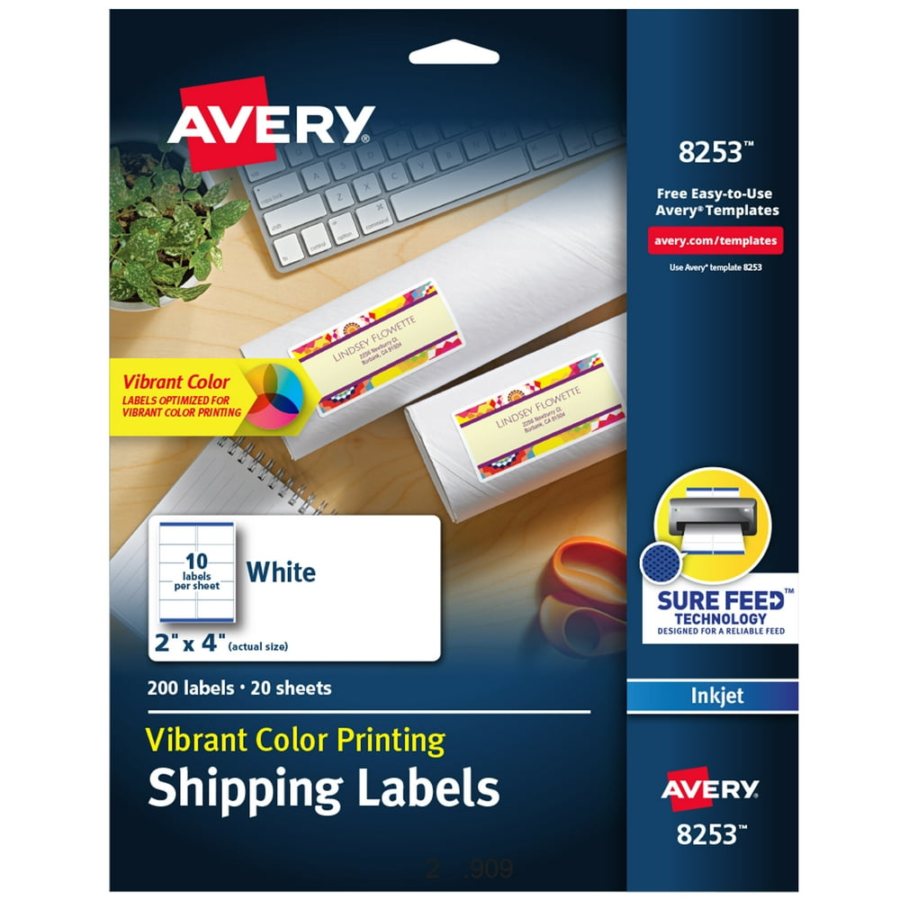 Avery Color Printing Labels, Sure Feed, 2" x 4", 200 Labels (8253) - Walmart.com - Walmart.com