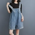 thumbnail image 4 of REALiKUN Women's Casual Denim Bib Overall Short Pants Loose Baggy Adjustable Strap Shorts, 4 of 6