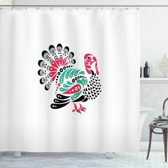 Ambesonne Turkey Shower Curtain, Thanksgiving Animal, 69"Wx75"L, Sea Green White