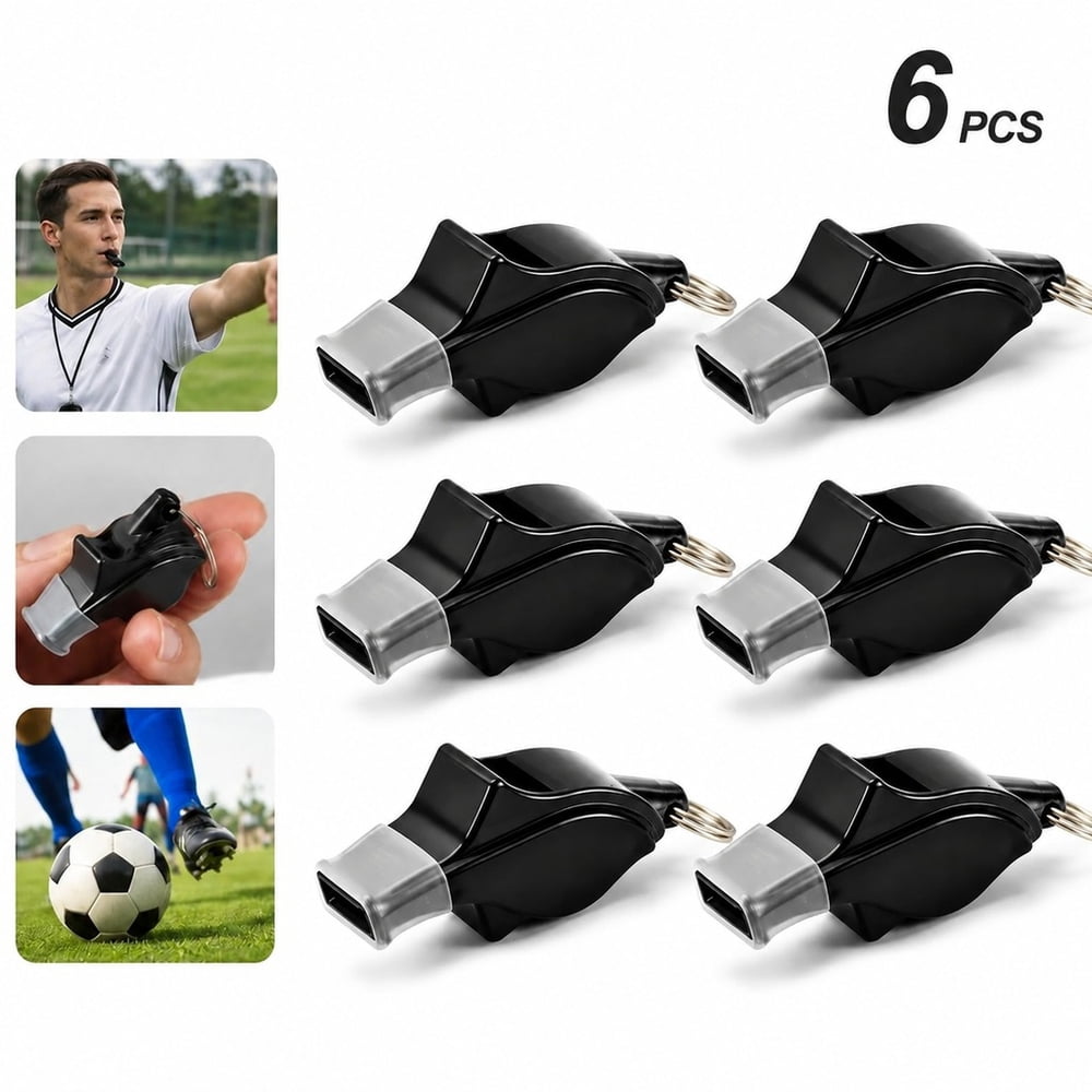 Dolphin Whistles, 6 Pack Loud Referee Whistles with Lanyard for Sports Training, Coaching, Lifeguard and Outdoor Emergency Signaling (Black)