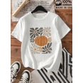 thumbnail image 1 of Women's "Flora Pumpkin" Graphic T-Shirt - Breathable, Comfortable & Stylish, Pure Cotton,Machine Washable, ideal For Spring & Summer Casual Tops, Playful Graphic Tee,, 1 of 7