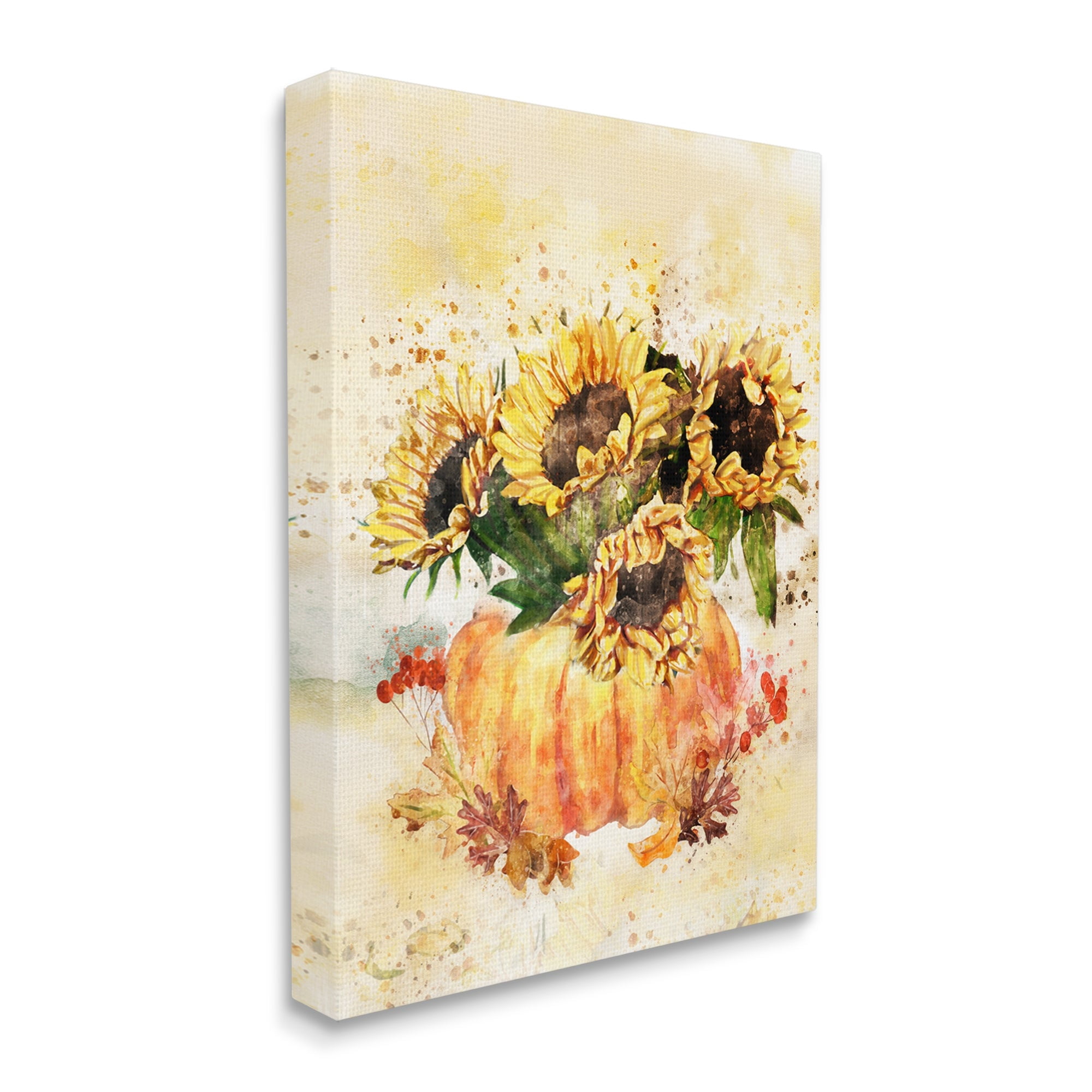 Stupell Industries Harvest Pumpkin Sunflowers Red Orange Fall Leaves, 36 x 48,Design by Ziwei Li