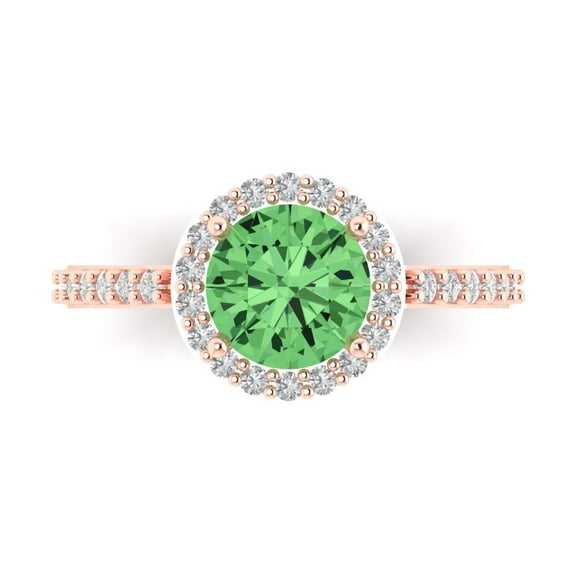 Clara Pucci 14K Rose Gold 1.86ct Green Halo Ring for Women