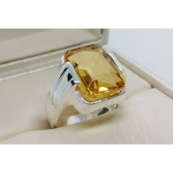 Natural Citrine Gemstone Ring, 925 Sterling Silver Ring, Men's Statement Ring, Signet Men Ring, Personalised Gifts, Gifts for Husband Rings