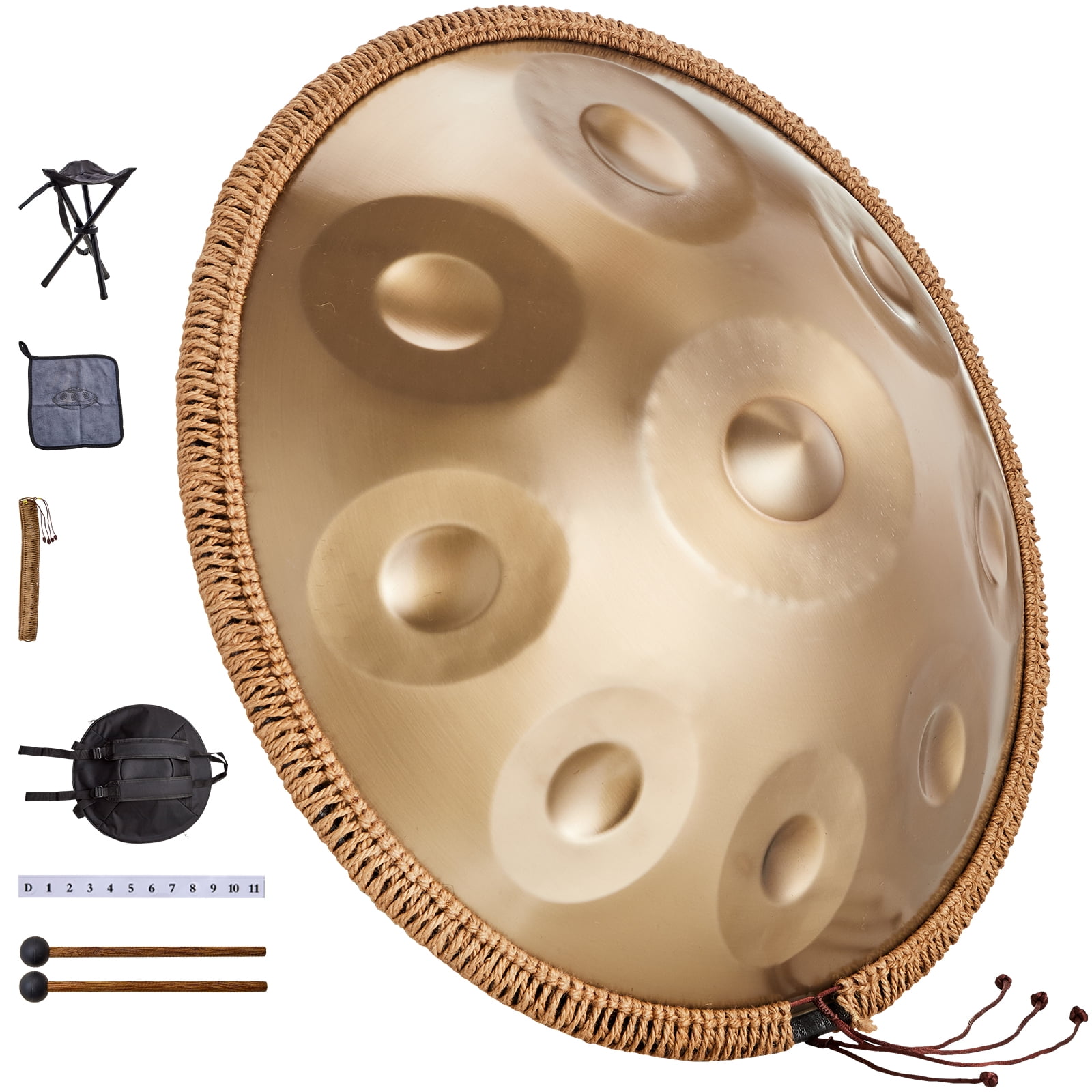 VEVOR Handpan Drum, 22 in & 9 Notes, D Minor Hand Drum, Hand Pan Drum Instrument with Mallets, 440Hz Handpan Stand & Carry Bag, Steel Healing Sound Drum, Percussion Instruments for Adults Beginners