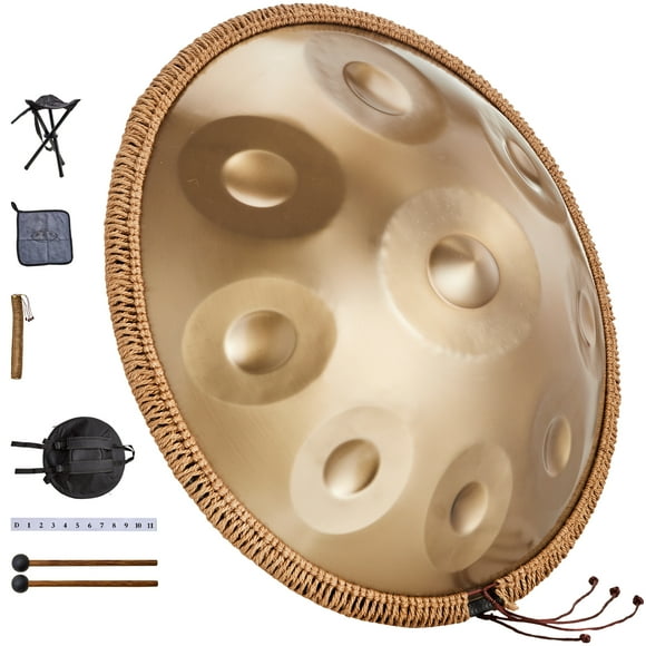 KFFKFF Handpan Drum, 22 in & 9 Notes, D Minor Hand Drum, Hand Pan Drum Instrument with Mallets, 440Hz Handpan Stand & Carry Bag, Steel Healing Sound Drum