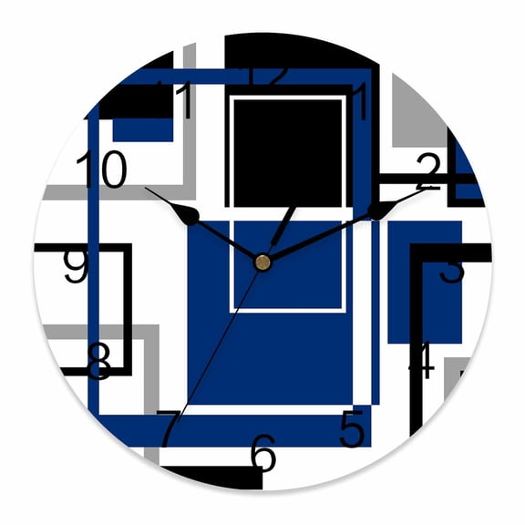 Wall Clock Blue Geometric Clocks PVC Silent Non-Ticking Battery Operated Decorative Black Abstract Lines Round Clock for Home Living Room Kitchen Bedroom Office School Wall Decor 10 Inch