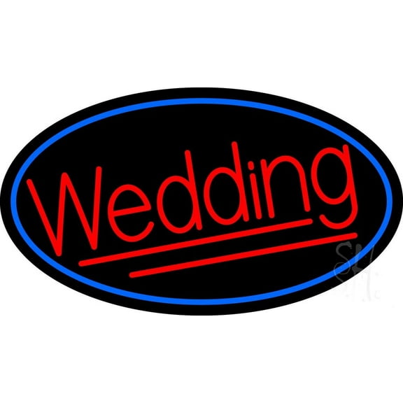 Oval Red Wedding LED Neon Sign 20" Tall x 37" Wide - inches, Black Square Cut Acrylic Backing, with Dimmer - Premium built indoor Sign for Wedding Décor.