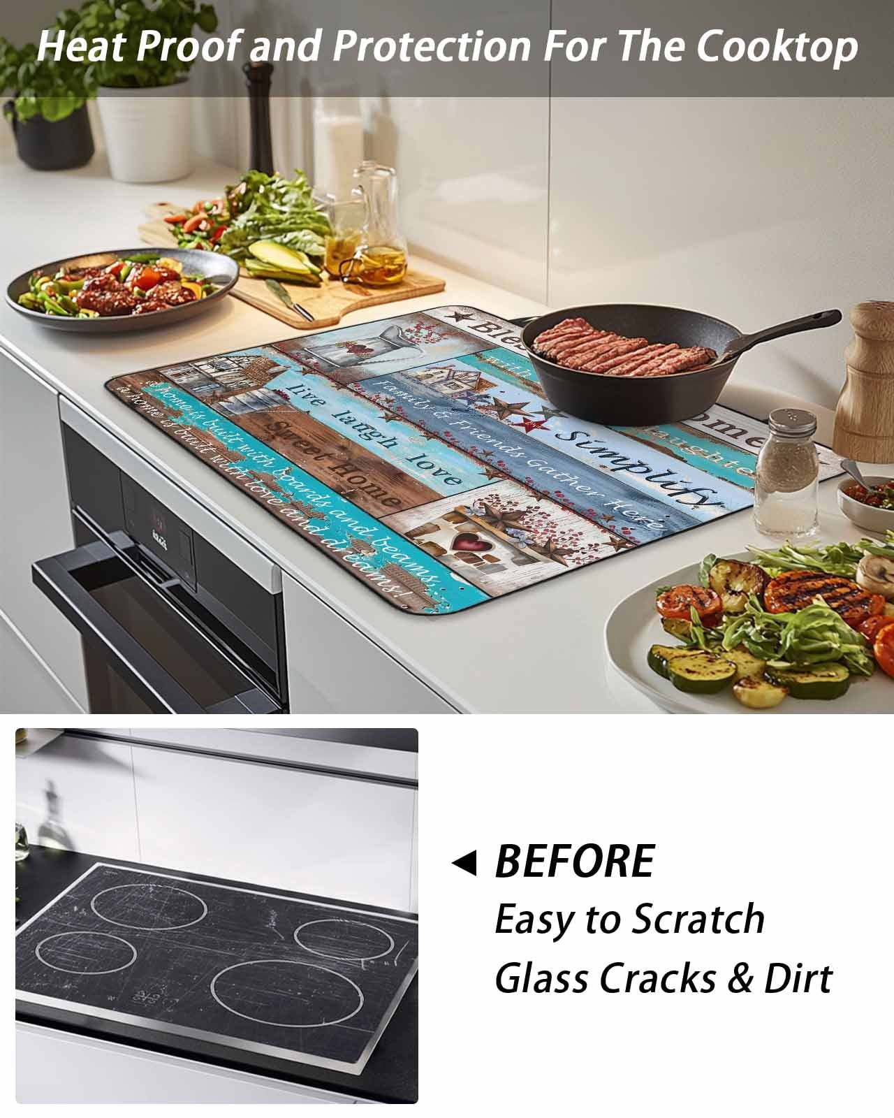 Stove Top Covers for Electric Stove, Rustic Star Farm Glass Stovetop Cover Protector, American Country Berry Wood Grain Induction Cooktop Protector Oven Mat for Kitchen Countertop 24"x21"