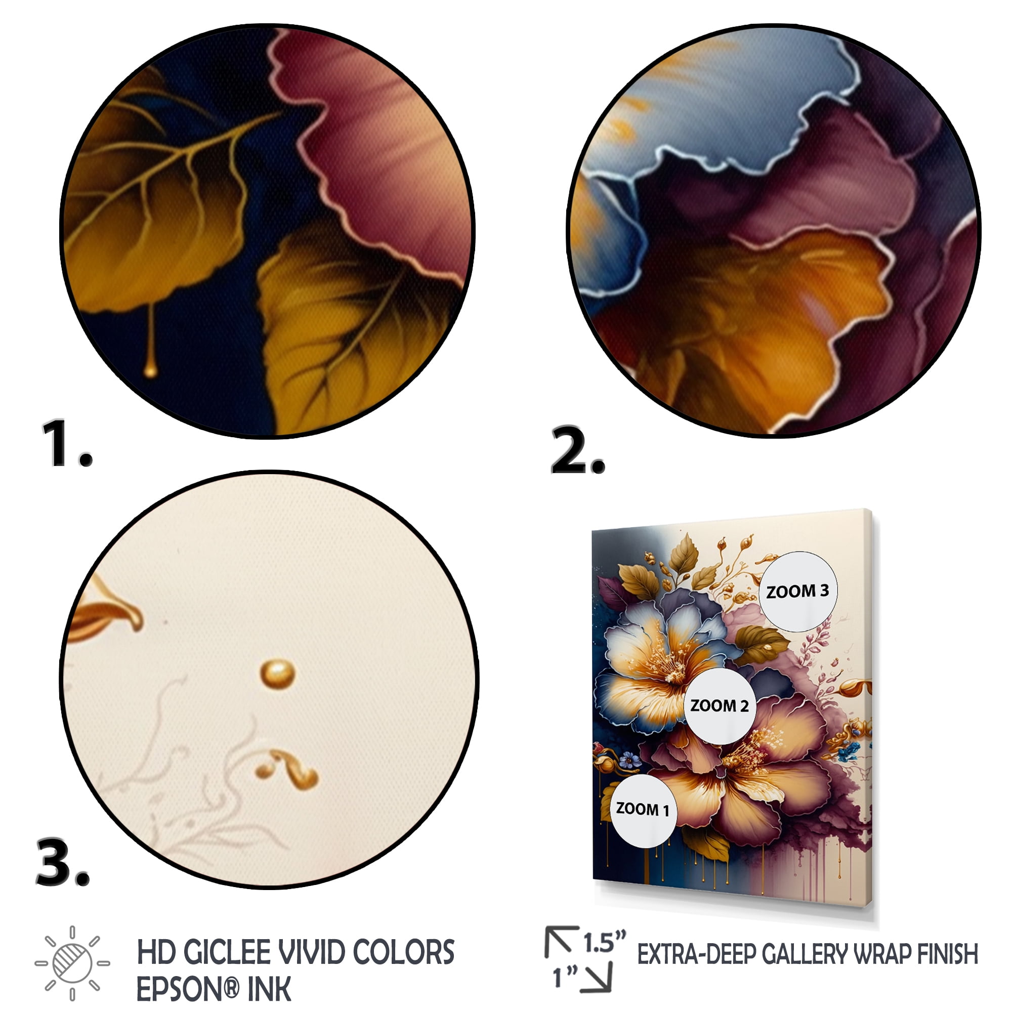 Designart Burgundy And Blue Hibiscus Bunch II Canvas Wall Art