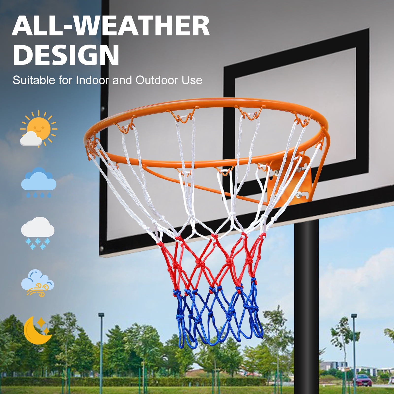 Regulation 18" Steel Basketball Rim for Portable Basketball Hoop & Goal, Indoor & Outdoor with Hand-Crank Adjustment, Choose from Fixed or Breakaway, Replacement Rim for Indoor or Outdoor Hoop