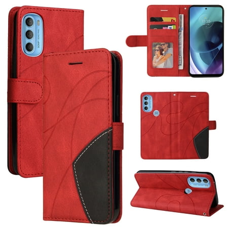 Compatible Motorola Moto G71 5G Case, Leather Wallet Case Stand View Magnetic Clasp Book Flip Folio Phone Cover - Red