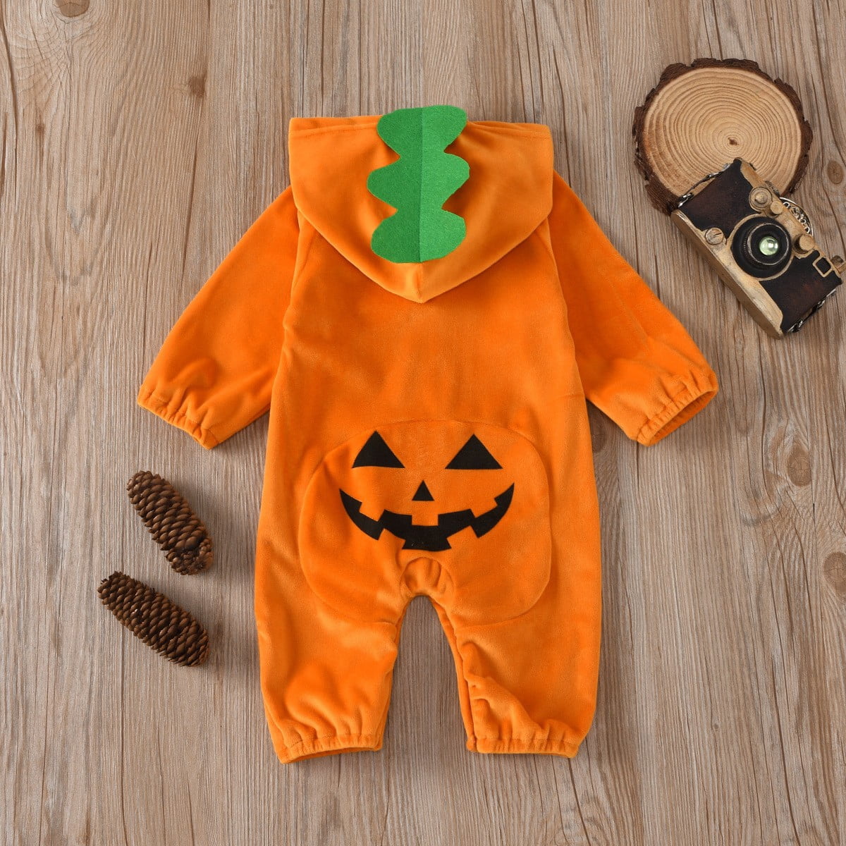 FANCYINN Toddler Halloween Pumpkin Hooded Romper Long...