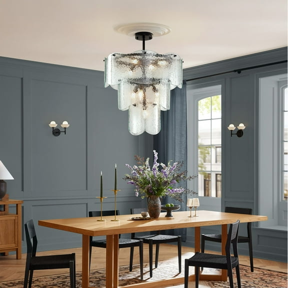 LovingAHome 8-Light Crystal Chandeliers Glass Chandelier Modern Semi Flush Mount Ceiling Light Fixtures for Living Room Bedroom Dining Foyer
