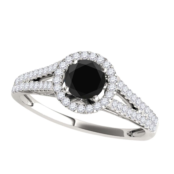Mauli Jewels Engagement Rings for Women 1.30 Carat Halo Split Shank Black Diamond Engagement Wedding Ring Prong-Setting 14k Solid White Gold
