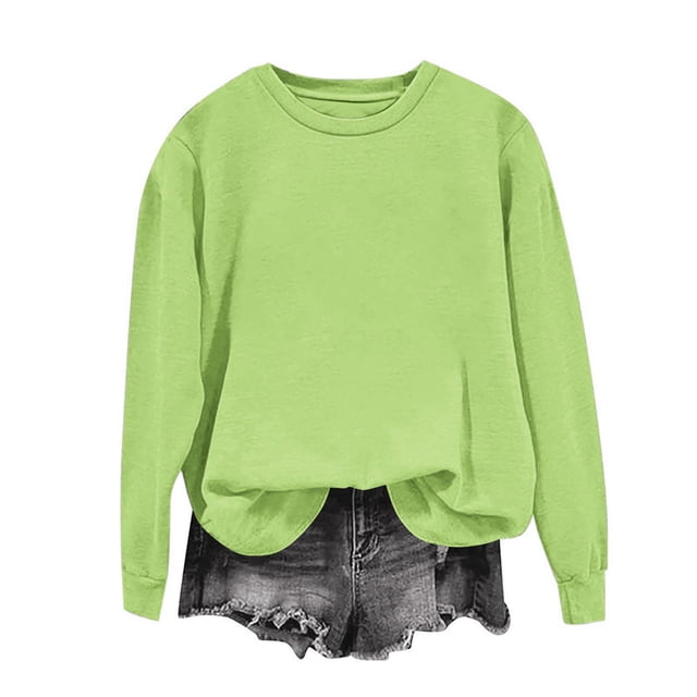 Milgrthf Chandails d'Automne pour Fille Basique Tendance Manches Longues Léger Décontracté Col Rond Chandail Vert m