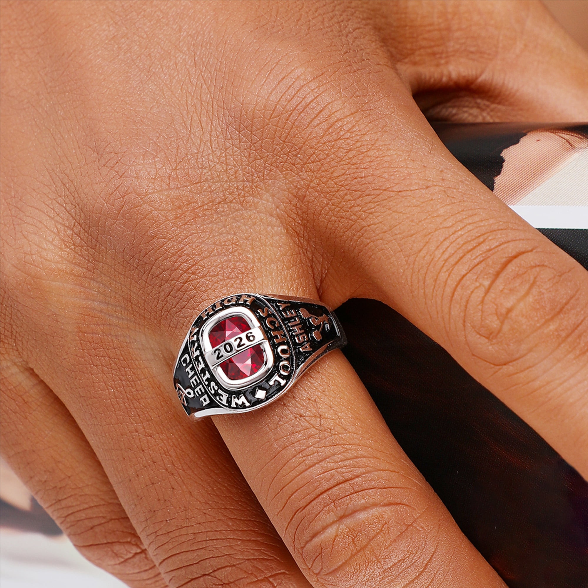 USA PJM Custom Women's Class Rings Sterling Silver 925 for High School & College, Rhodium Plated