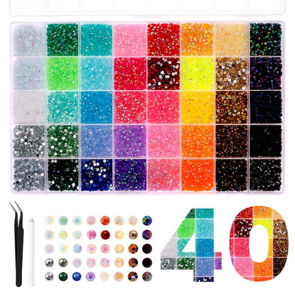Threns 40 Colors Jelly Rhinestones for Bedazzling,24000 Pcs Resin Flatback Gems for Diamond Art,Bedazzler Kit with Tweezers and Pickup Pen for Crafting Book Shoes Nail Art,3 mm