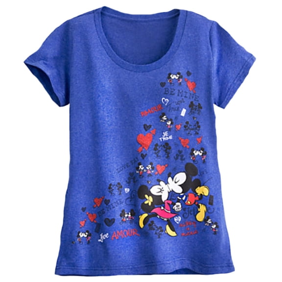 Disney Mickey and Minnie Heathered Blue Love T-Shirt - XS