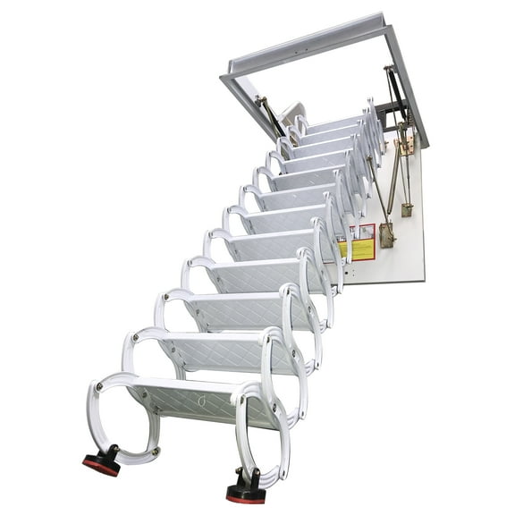 Hidden Telescopic Folding Ladder White 9.8ft/12Steps Steel 27.56 x 39.37 in