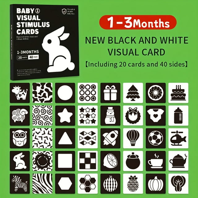 DEBGFS Early Education Visual Stimulation Cards - High Contrast Black and White Red Cards for Brain Development and Visual Stimulation 40-Sided 20 Cards Suitable for Newborns to 6 Mon